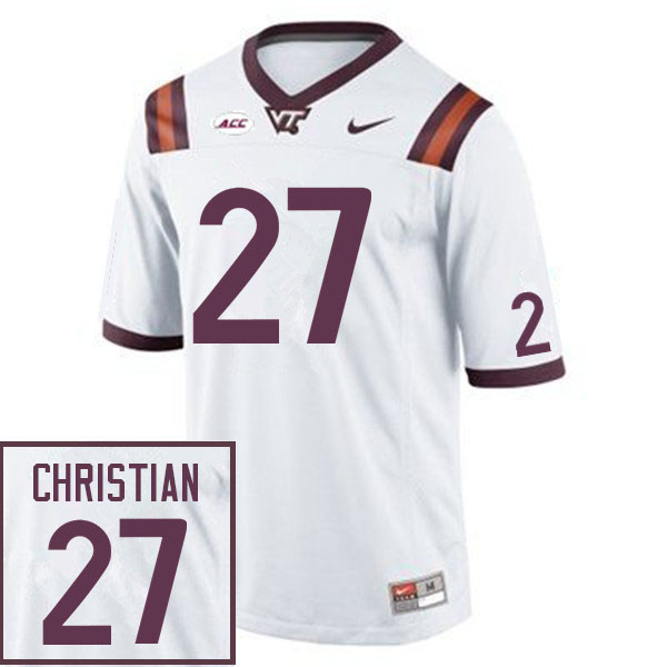 Men #27 Kenji Christian Virginia Tech Hokies College Football Jerseys Sale-White
